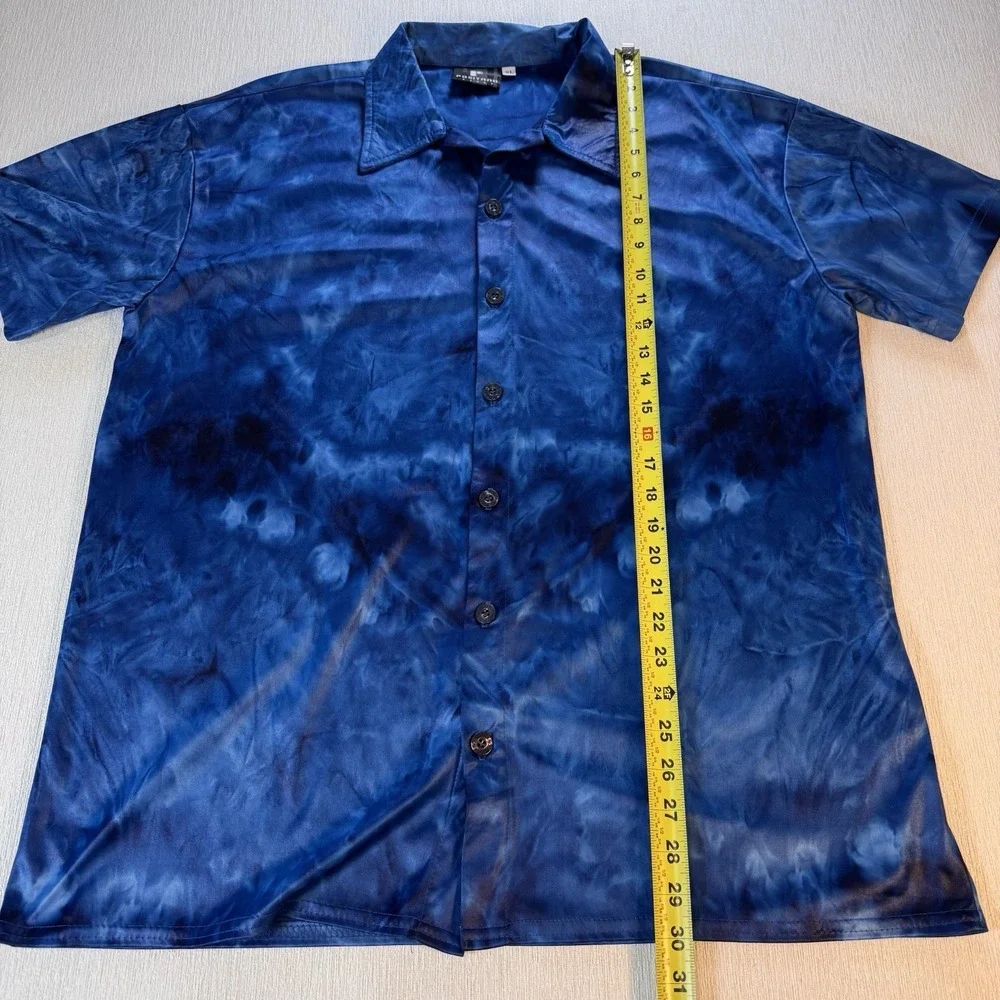 Vintage POSITANO Men's Club Rave Slim Shirt Y2K 90 Metallic Tie-dye Blue USA  XL